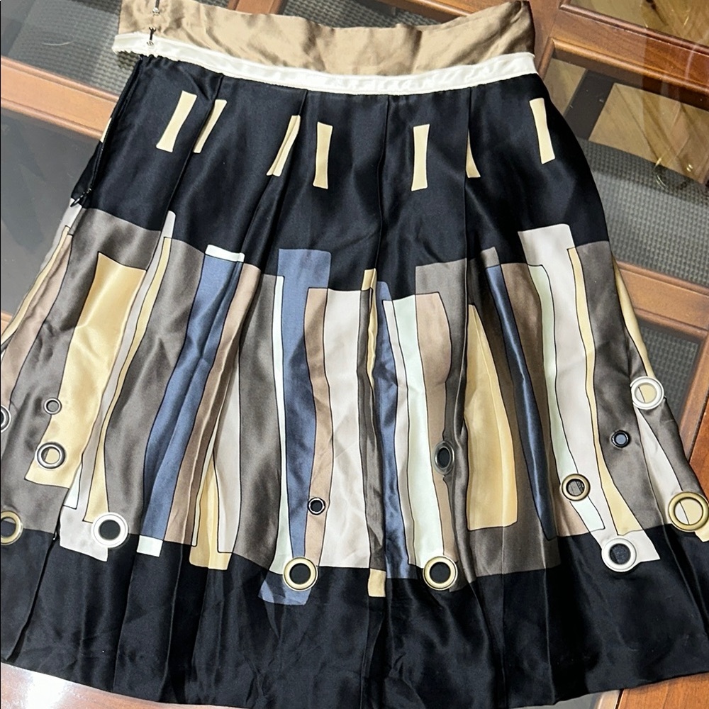 Silk Anthropology A-line Black, blue and Tan Women's Skirt - Picture 5 of 6